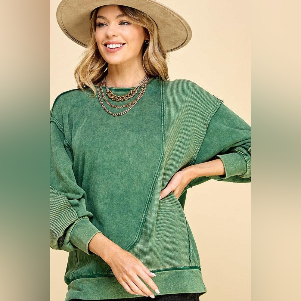 NWT Plus Size 1X/2X Green Mineral Wash Sweatshirt